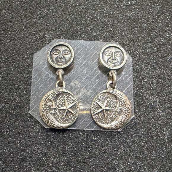 Vintage Sterling Silver Crescent Moon and Star Dangle Earrings - Picture 3 of 7